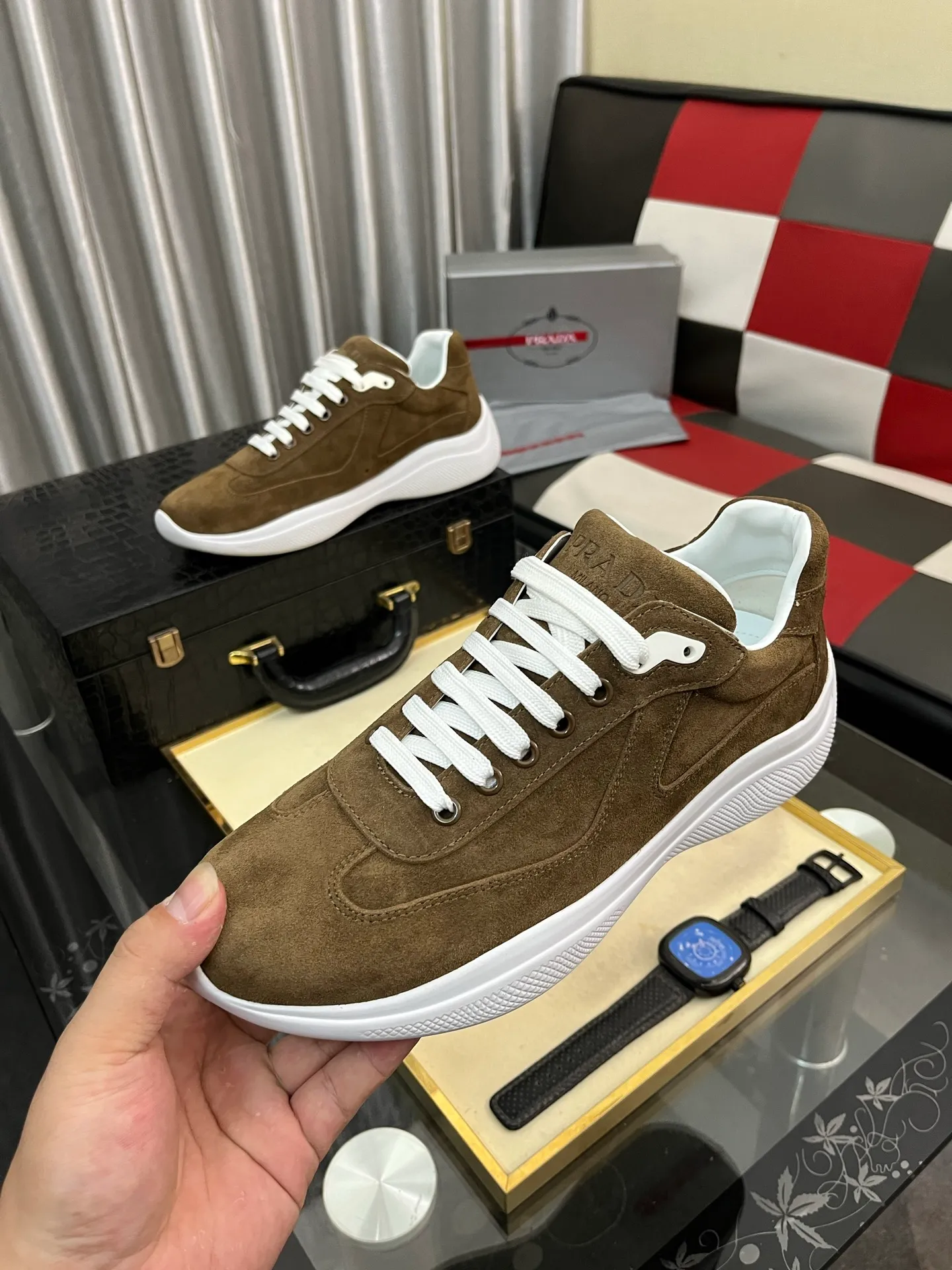 Men's shoes 💰400⌚️⌚️【PRADA】Prada casual shoes, originally developed 1:1, made of high-mercerized cowhide with imported cowhide, silk sheepskin lining, rubber outsole, comfortable and soft on the foot, size: 38-444️⃣Colors available